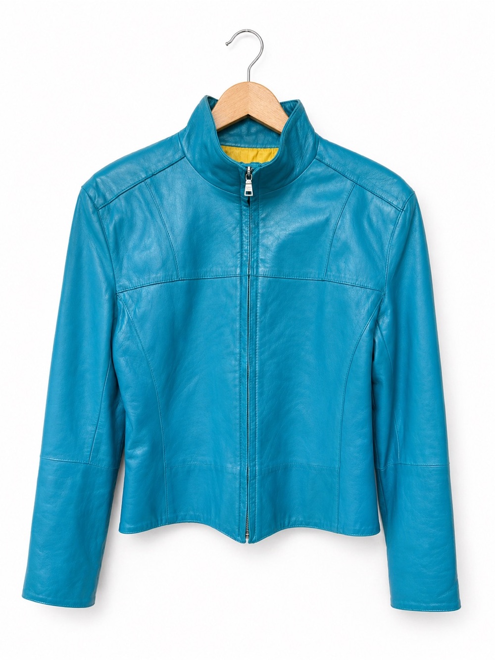 Andrew Marc New York Teal Blue Genuine Leather Jacket Size Small Moto Zip Jacket